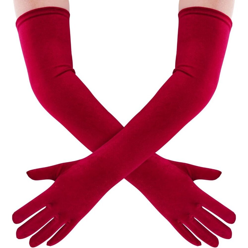 Women's Wine Red Velvet Long Gloves Elbow Length Costume Flapper Evening Banquet